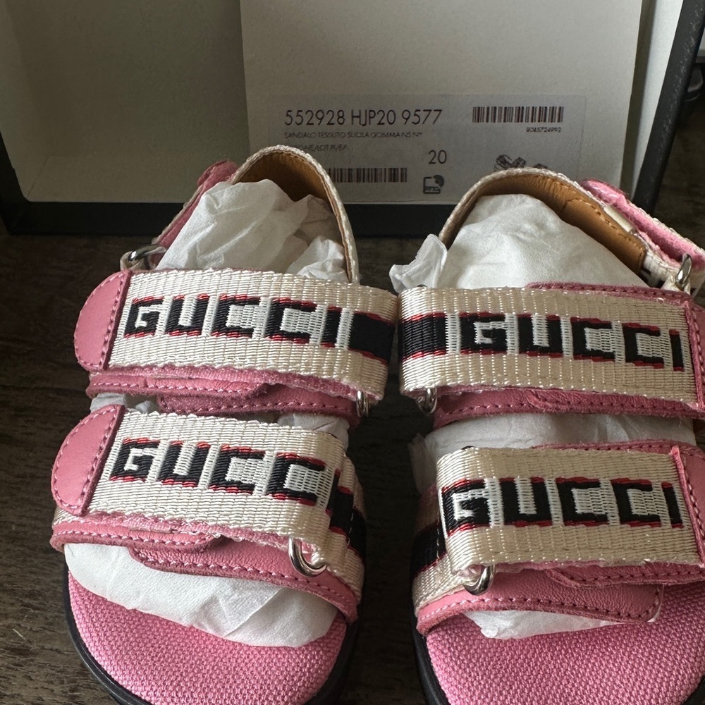 Gucci Kids Logo Stripe Chunky Sandal - PINK - IT 20 (US Infant 4) - NWT - Picture 4 of 5